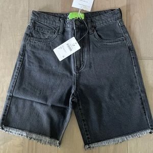 SR vs Sandrine Rose Black Denim Raw Hem Bermuda Shorts